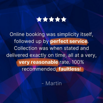Review from a customer: "Online booking was simpicility itself, followed up by perfect service" This review was written by Martin..