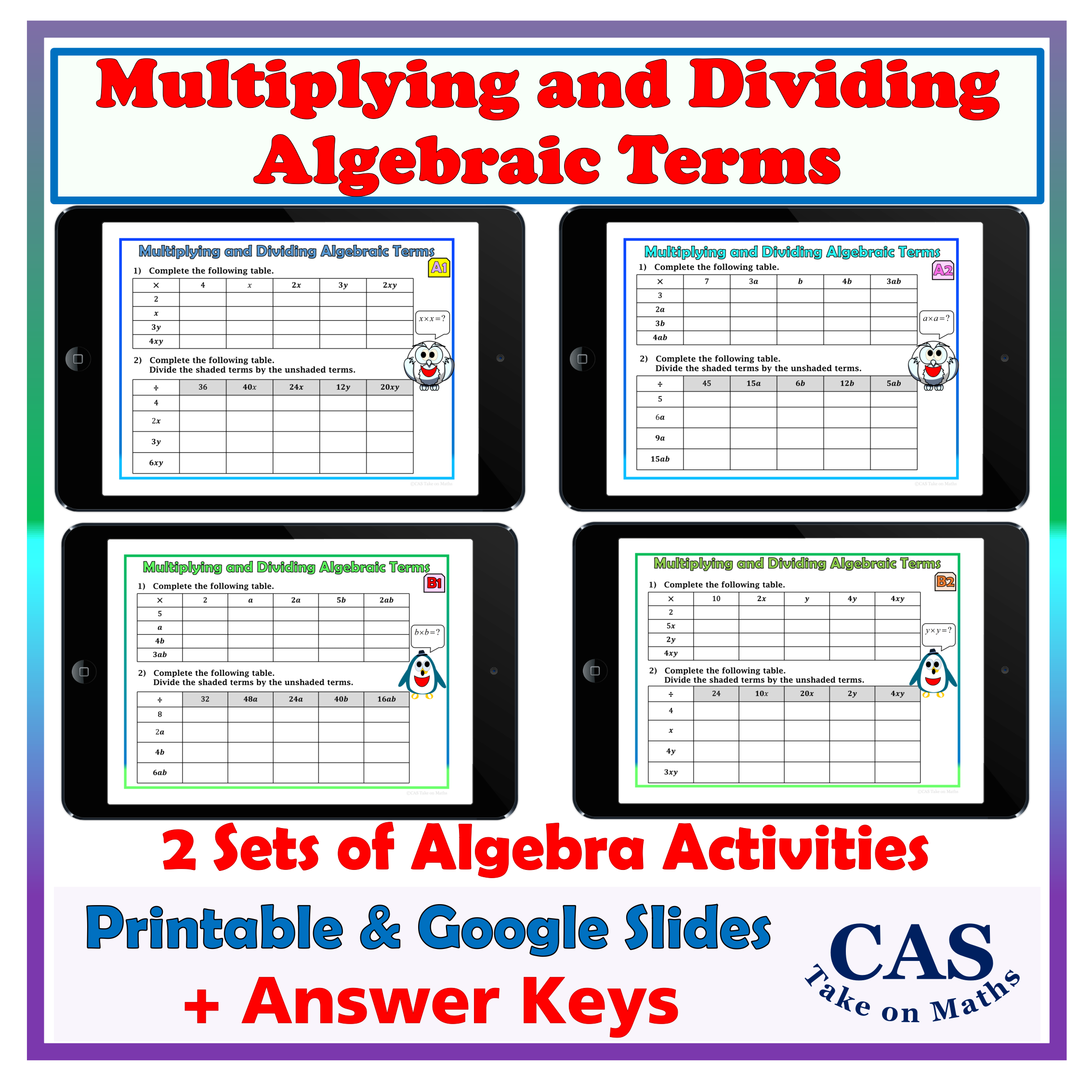 Multiplying Dividing Algebraic Terms - Printable & Digital Activities