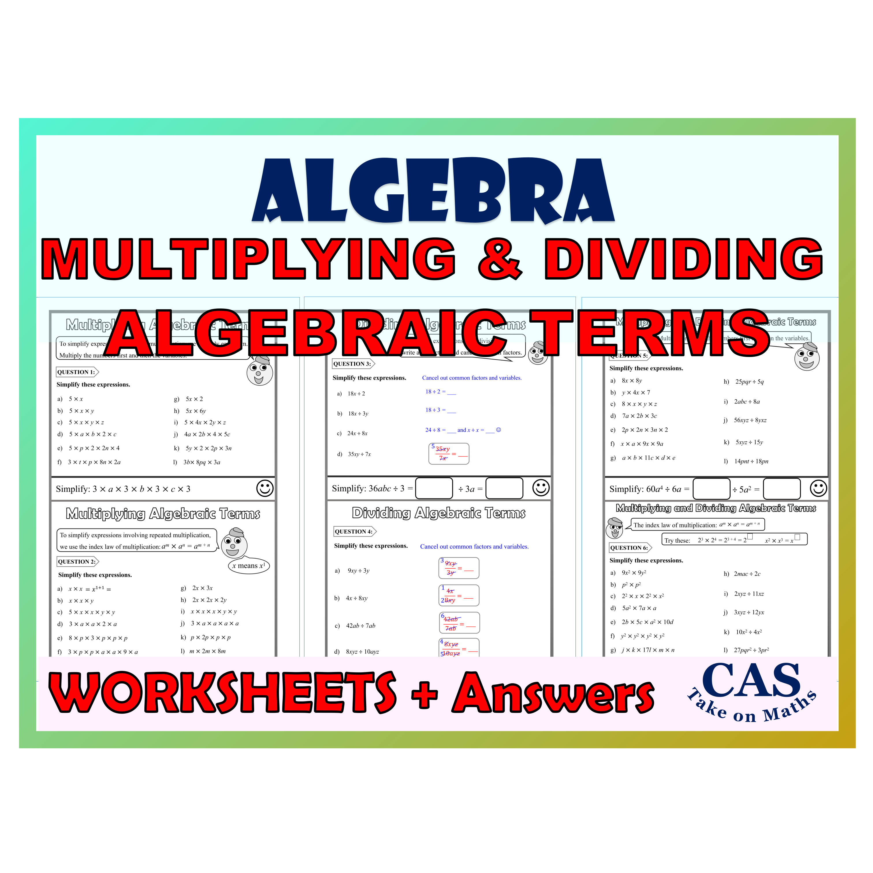 Algebra - Simplifying Algebraic Expressions - Multiplying Dividing Algebraic Terms