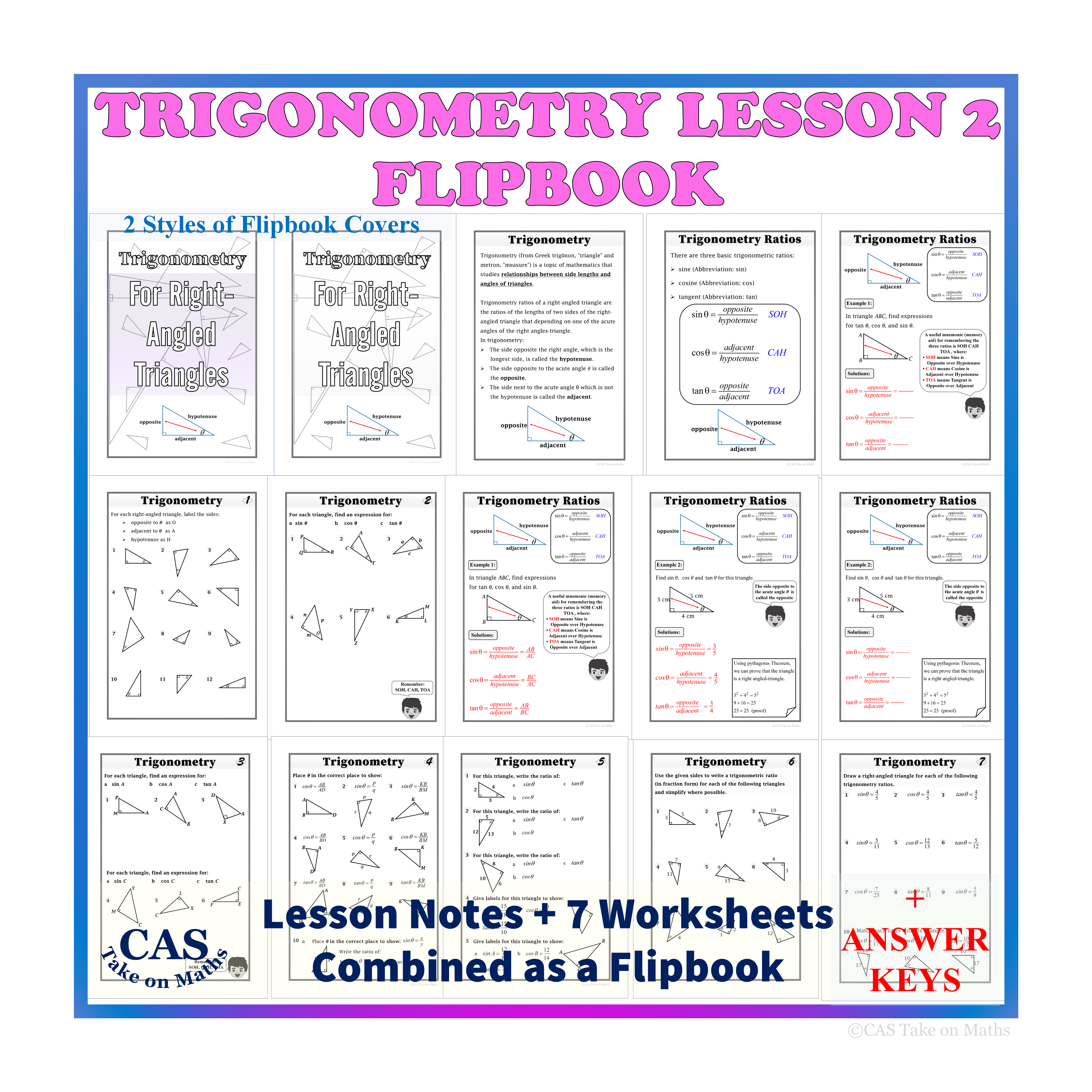 Right-Angled Trigonometry Lesson 2| Trigonometric Ratios | Note + Worksheets
