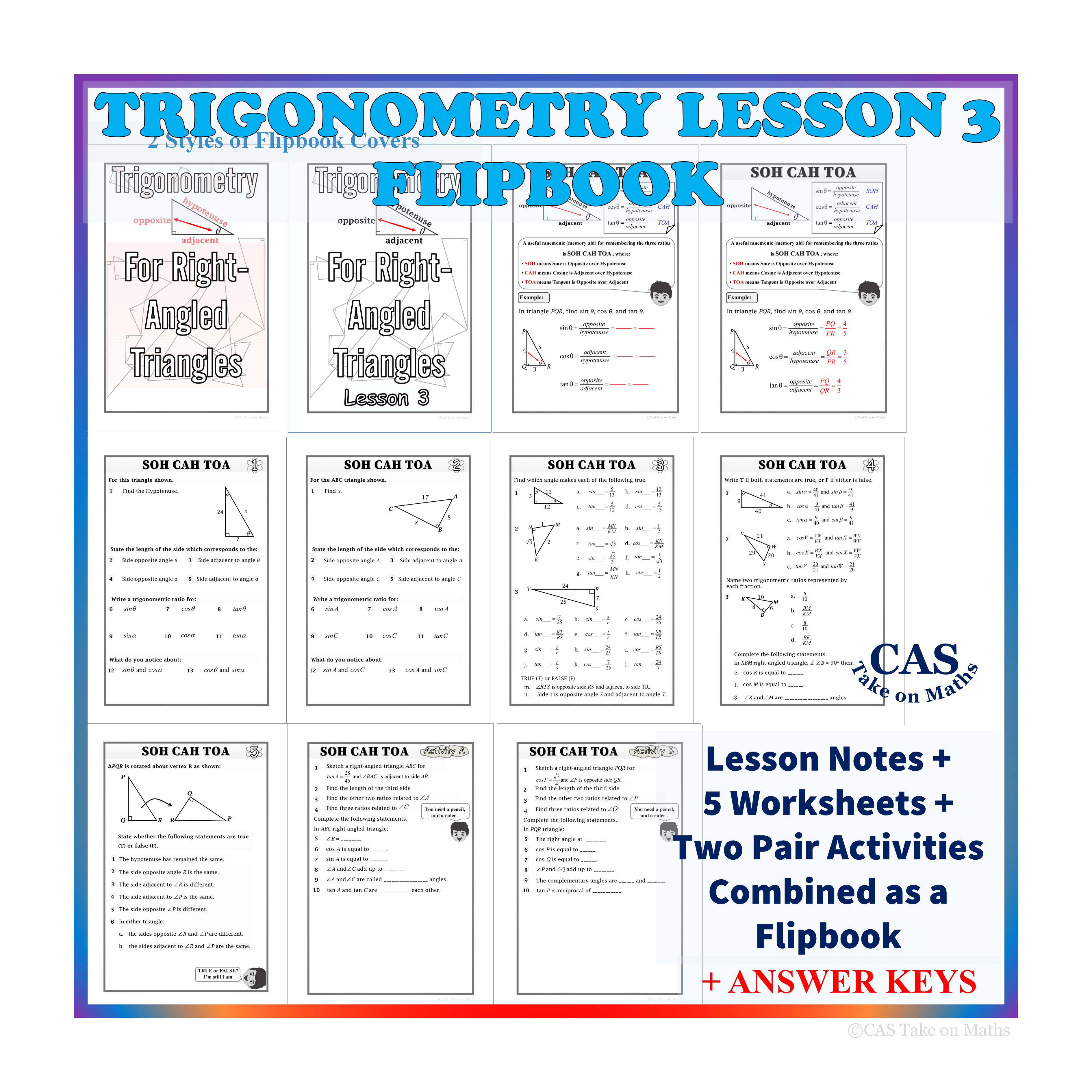 Right-Angled Trigonometry Lesson 3| SOH CAH TOA | Note + Worksheets + Activities
