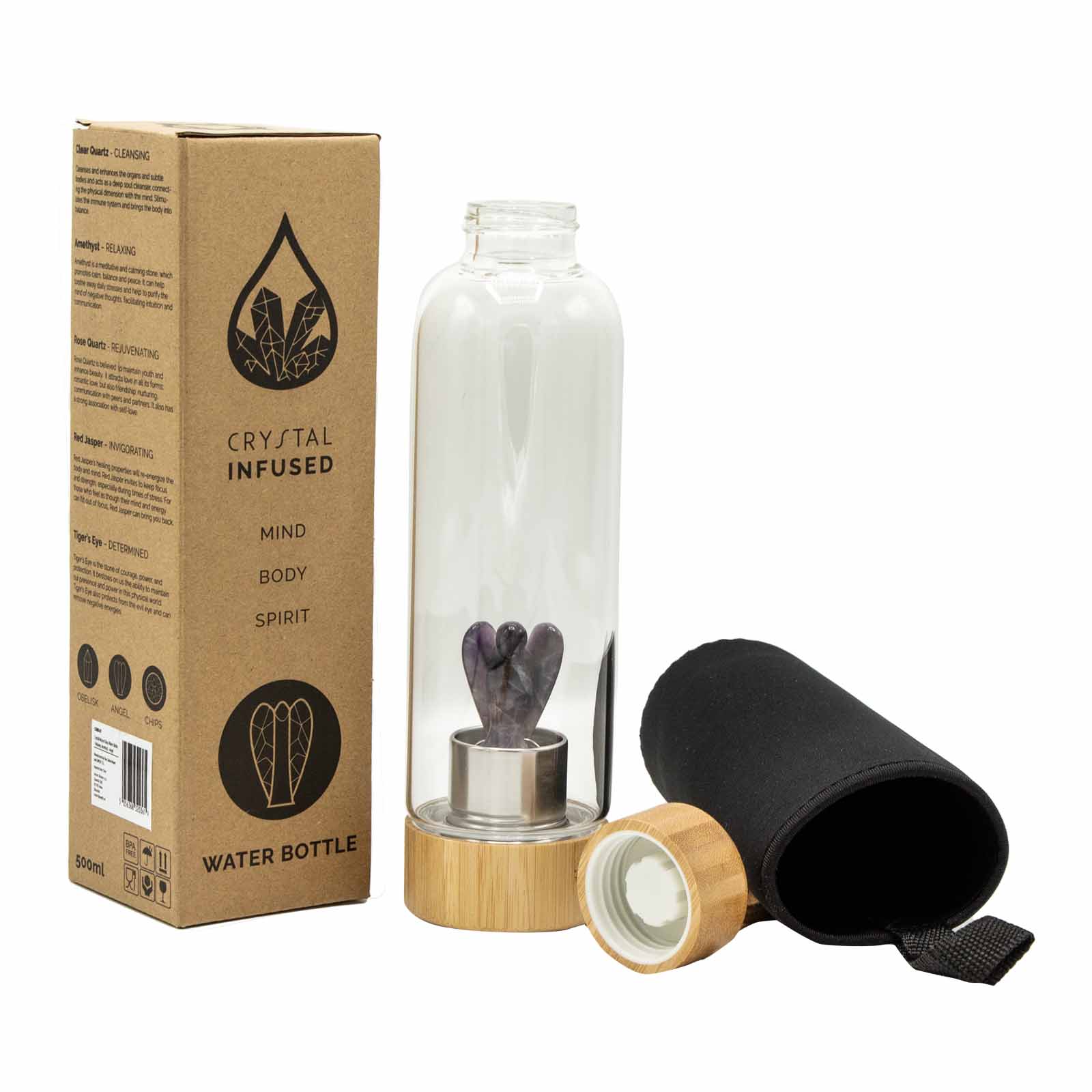 Garrafa de Água de Vidro com Infusão de Cristal