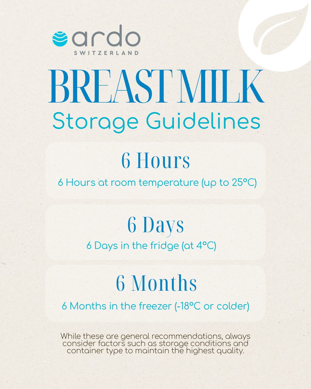 Ardo Breast Milk Storage Guidelines