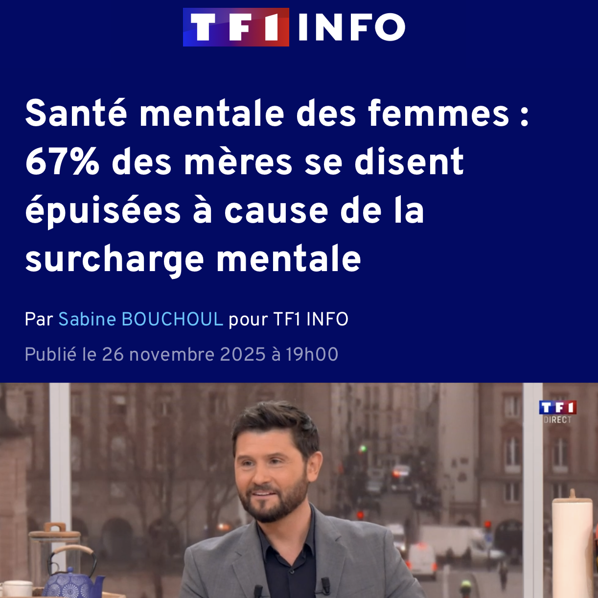 Un immense merci à @benjamin_muller__ de @tf1info pour avoir si bien expliqué la charge mentale avec « l’expérience du savon » — cette surcharge invisible que tant de mères portent au quotidien. 💛  Merci également à Sabine Bouchoul pour avoir partagé l’enquête de @mmm.makemothersmatter et mis en lumière les résultats de notre enquête « the state of motherhood 2024 »  Votre soutien médiatique est essentiel pour une prise de conscience de ce sujet et pour créer les conditions du changement. Merci pour votre engagement.  👉 Lire l’article ici ou en Linkinbio: https://www.tf1info.fr/sante/sante-mentale-des-femmes-67-des-meres-se-disent-epuisees-a-cause-de-la-surcharge-mentale-2409107.html . . . . #MakeMothersMatter #ChargeMentale #TF1Info #chargementaledesfemmes #burnoutmaternel