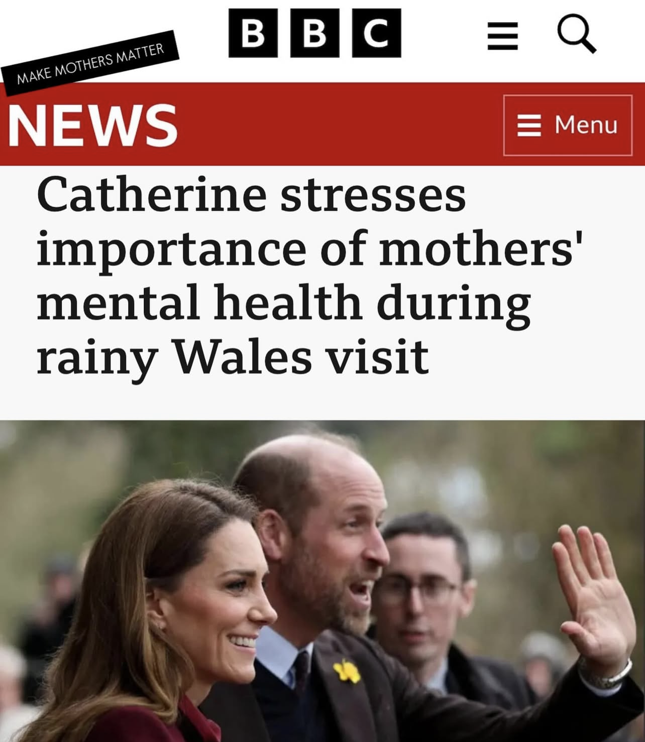 Catherine, Princess of Wales, speaking with a mother at a community event in Wales about the importance of maternal mental health.