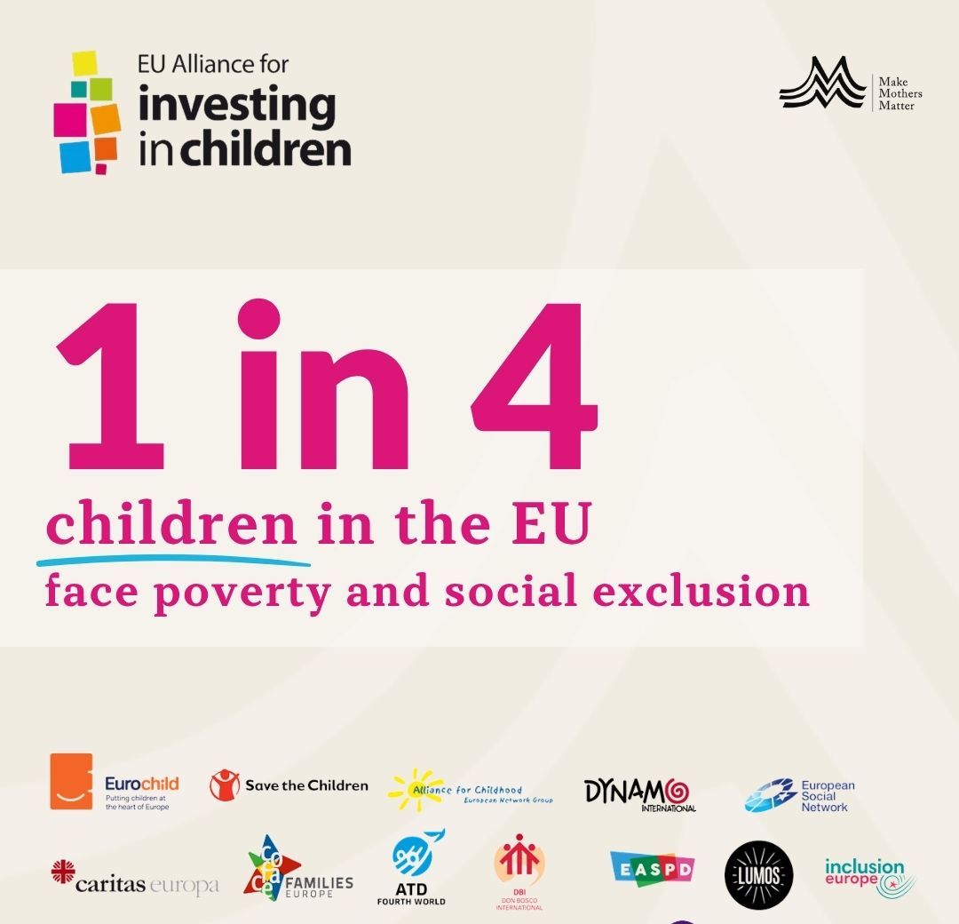 Statistic highlighting that 1 in 4 children in the European Union face poverty and social exclusion, with a focus on children’s mental health and inequality in Europe.