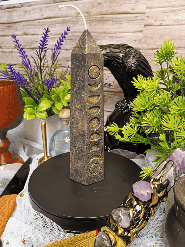 Lunar Witch Tower candle by Bruja's Flame, gothic witch tower candle for altar decor, witchcraft home decor, fantasy candle, moon magic decor, pagan gift, occult decor, handcrafted luxury beeswax soy candle
