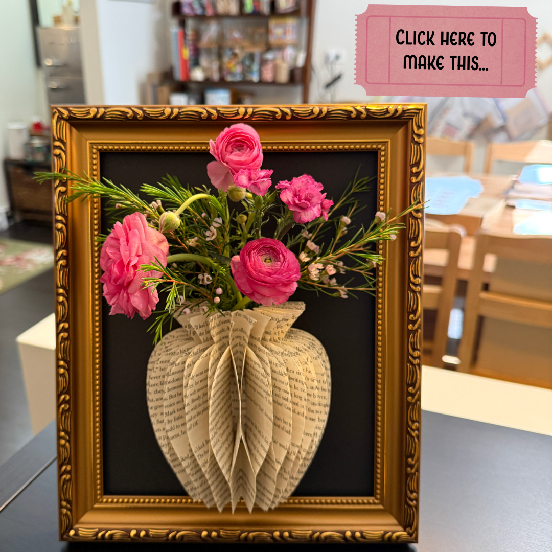 Framed Book Page vase & LIVE Flowers
