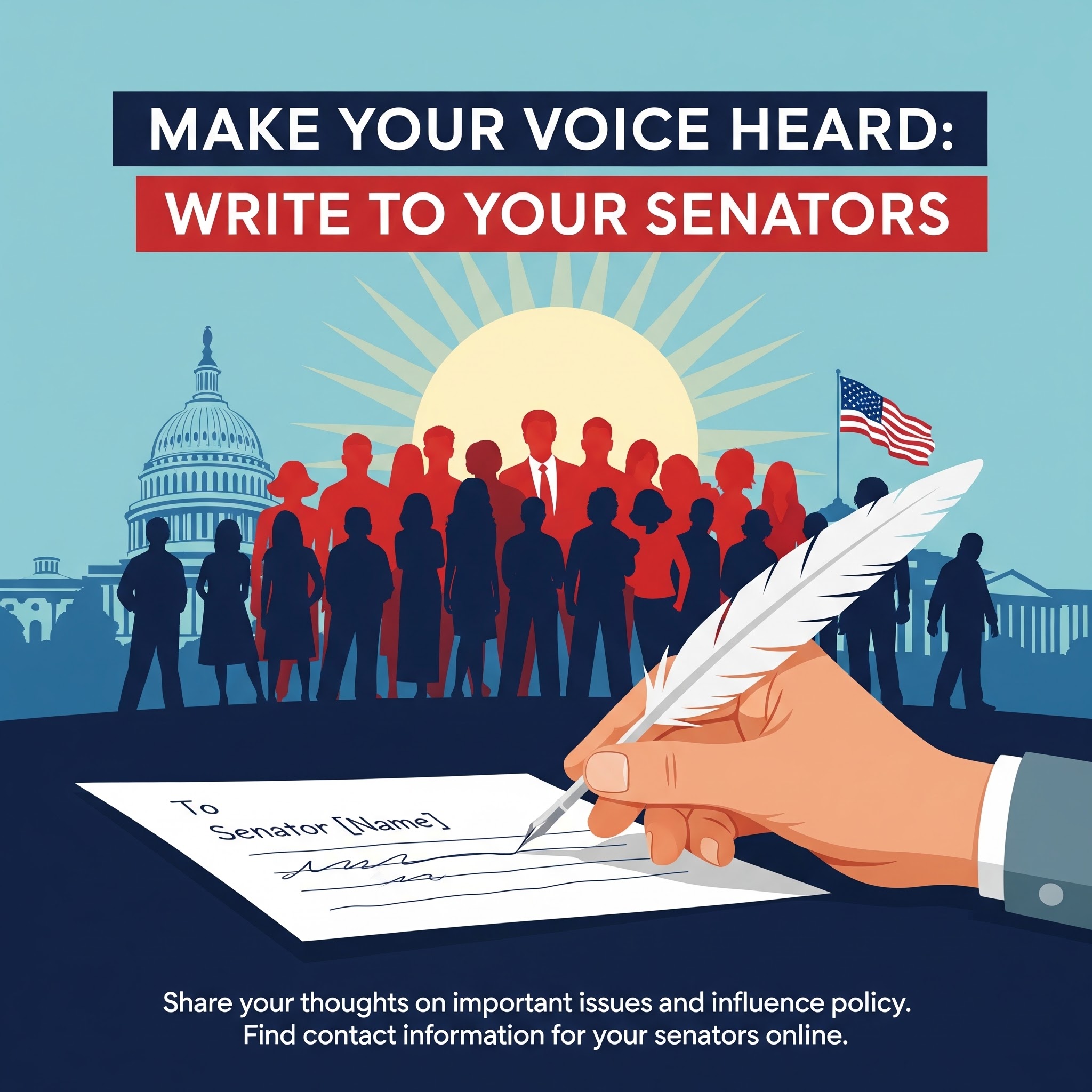 A graphic urging citizens to contact their senators to express their opinions and influence legislation.